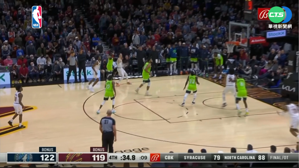 灰狼中鋒唐斯命中關鍵3分 127:122勝騎士