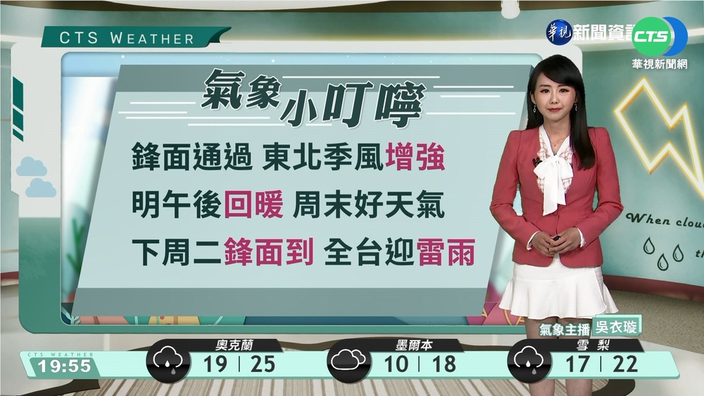 明天白天起東北季風減弱氣溫回升 東半部沿海注意大雨