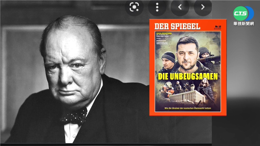 "穿橄欖綠T的邱吉爾" 澤倫斯基登德媒封面