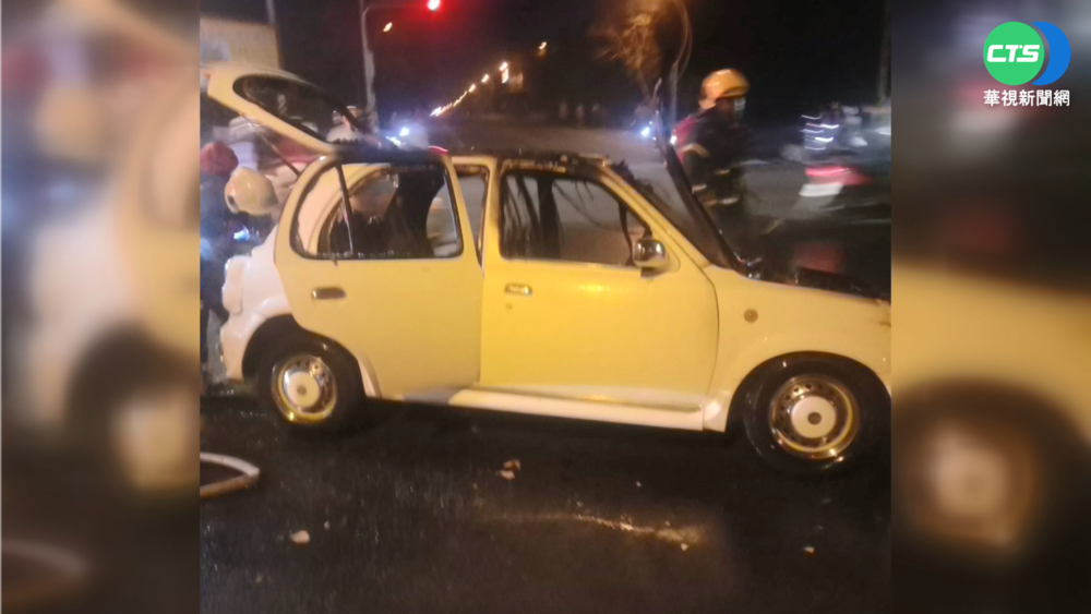 砰!東港火燒車冒濃煙 駕駛急停路邊