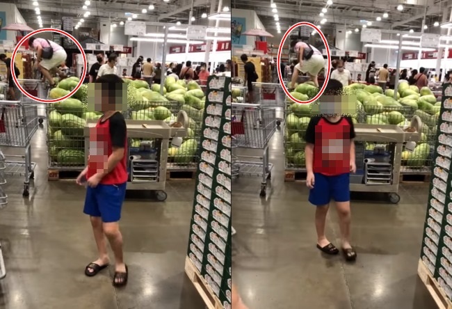 好市多去年8月同樣有人爬上「西瓜堆」