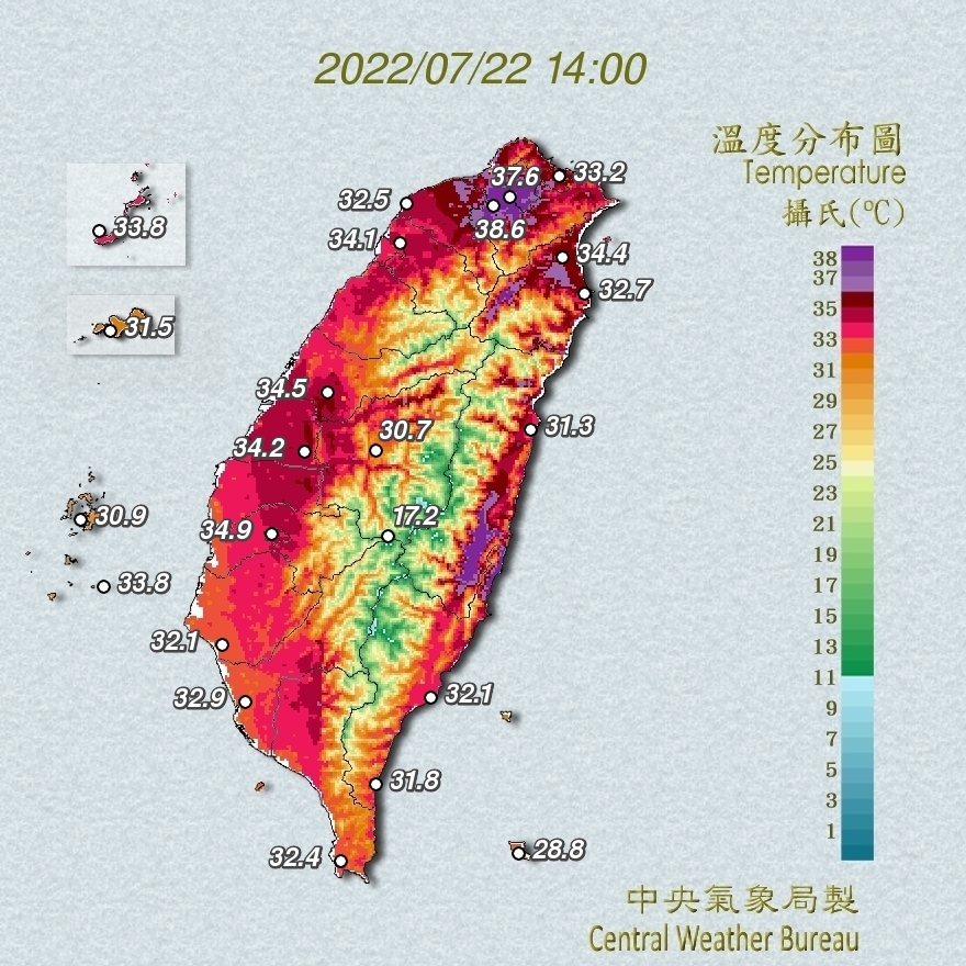 今日溫度分布圖(圖/中央氣象局)