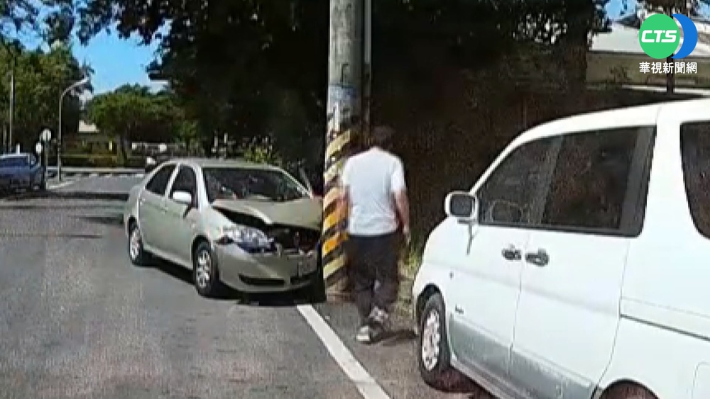 轎車自撞電桿竄煙3受困 路人即刻救援