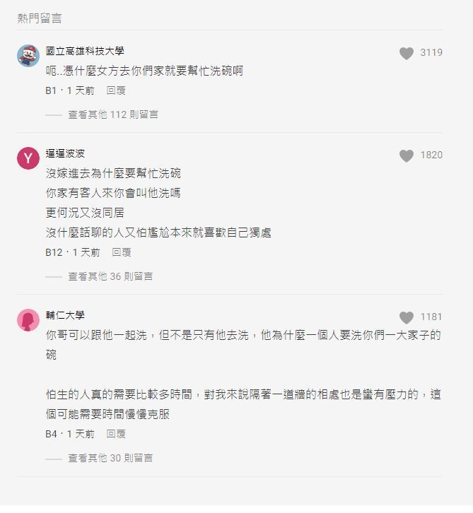 網友覺得洗碗不應被視為理所當然(圖/截自Dcard)