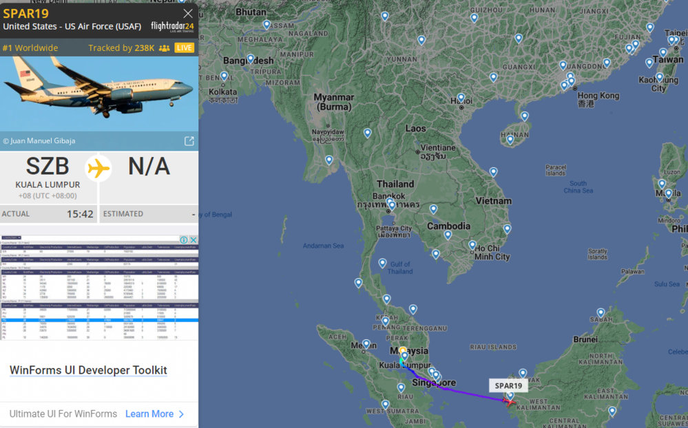 超過20萬人觀看「SPAR19」航班動態 / 圖片翻攝自 即時航班飛行資訊網站Flightradar24
