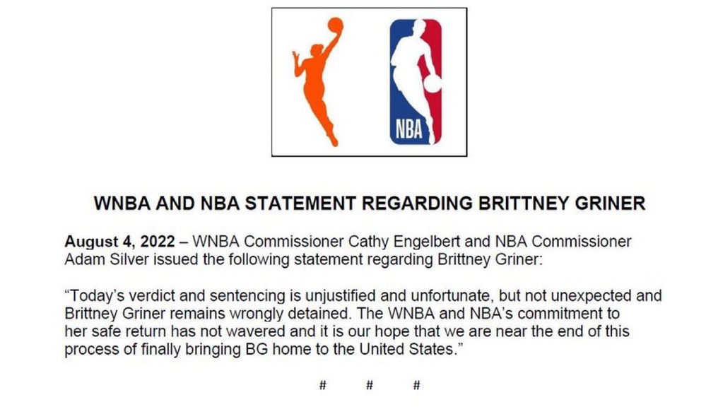 WNBA球員遭俄控攜毒判9年半 NBA.WNBA聯合聲明譴責