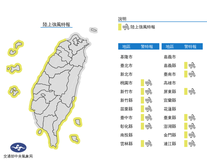強風特報／氣象局提供