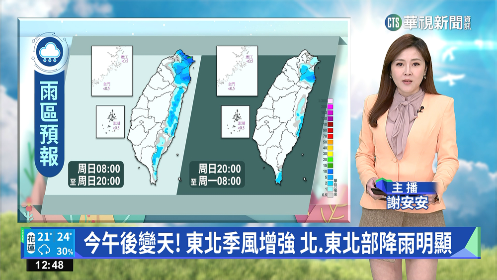 西部低雲霧 東部有長浪 午起東北季風增強 北台灣轉涼