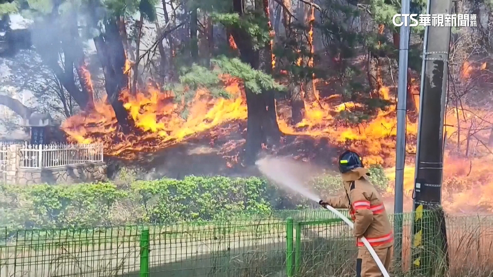 南韓江原道山林大火　數十棟民宅被燒毀