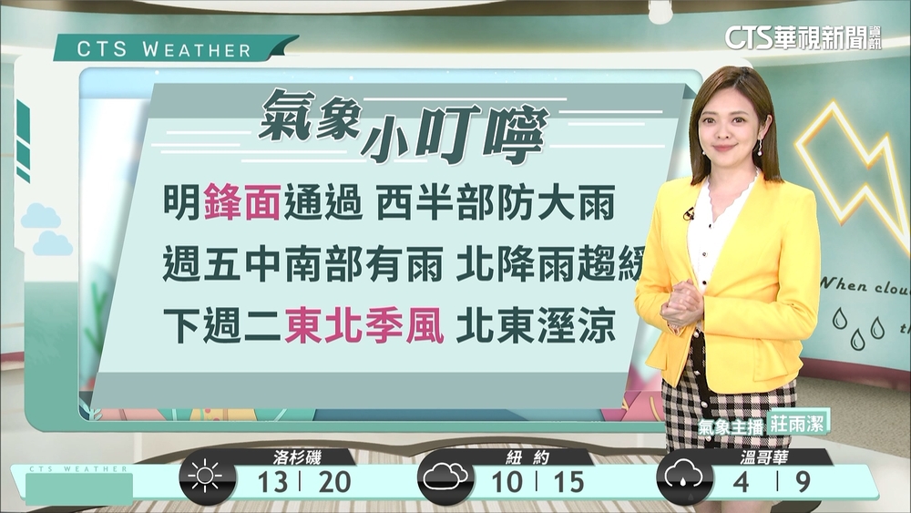 明日鋒面逐漸通過　注意局部豪大雨　各地氣溫稍轉涼
