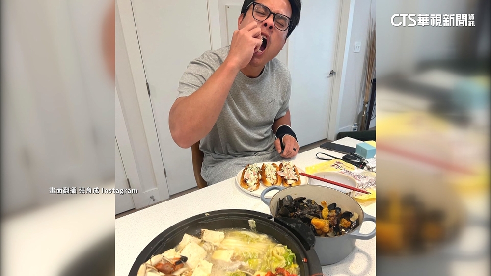 張育成另類「坐月子」　復健吃補大嗑龍蝦