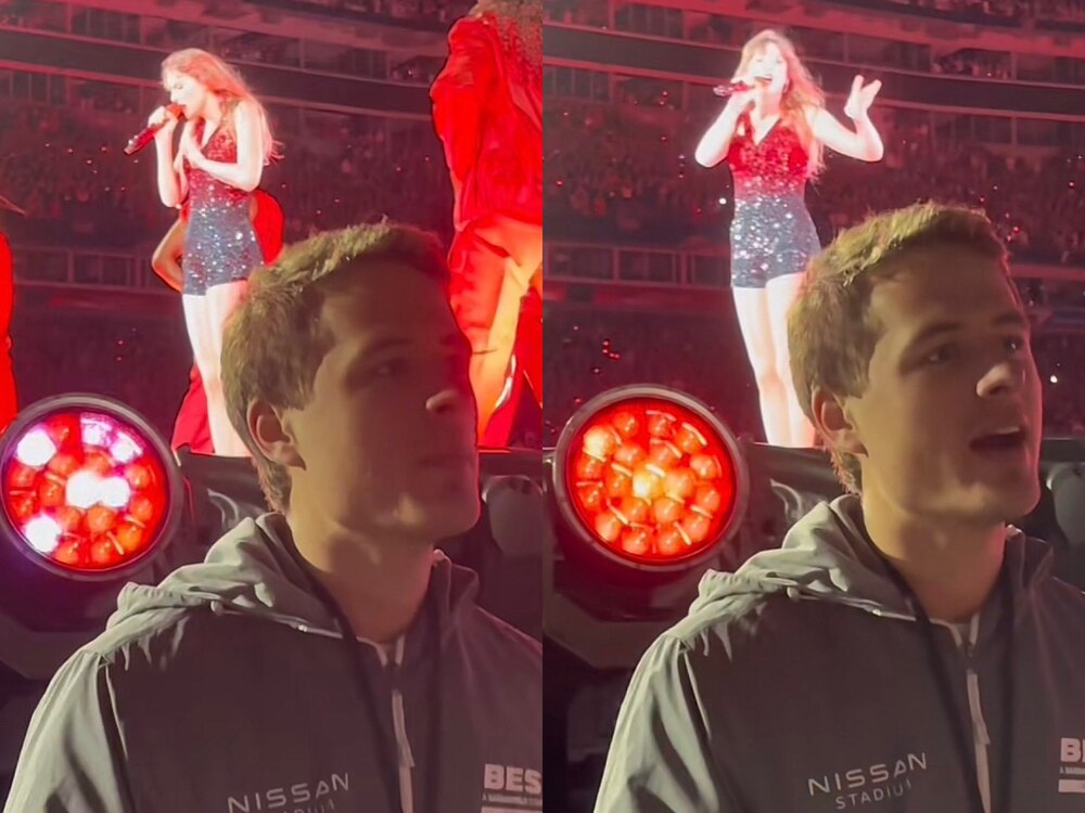 泰勒絲鐵粉變身演唱會「保全」 台下陶醉跟唱意外暴紅！