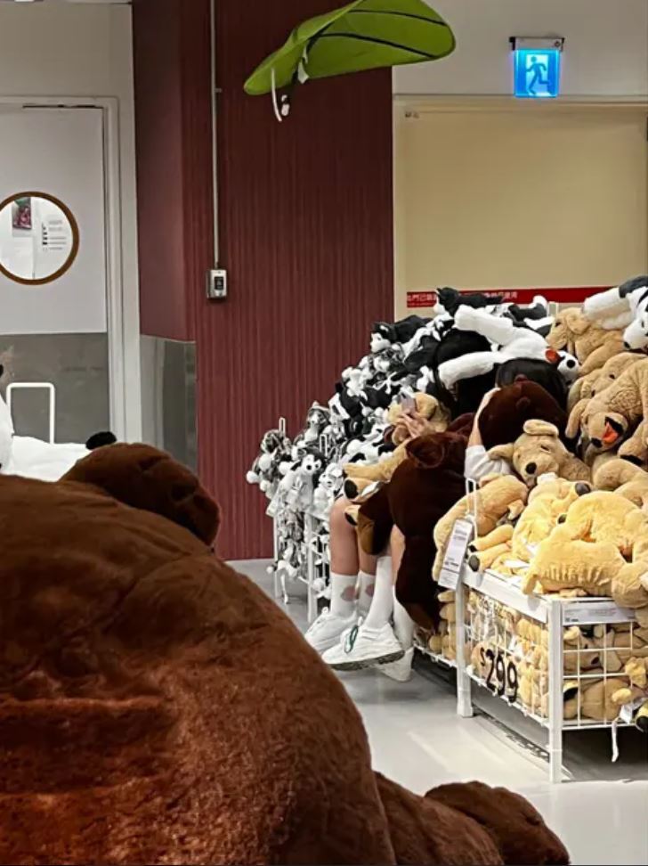 女學生躺IKEA娃娃堆狂自拍無視旁人　網怒罵：不意外