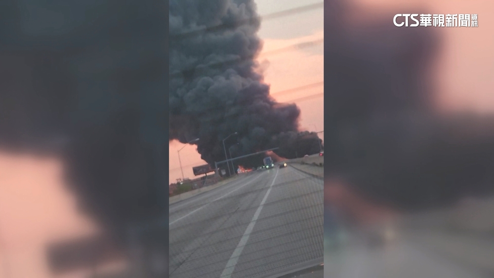 油罐車行駛中起火燃燒　美國費城高速公路崩塌
