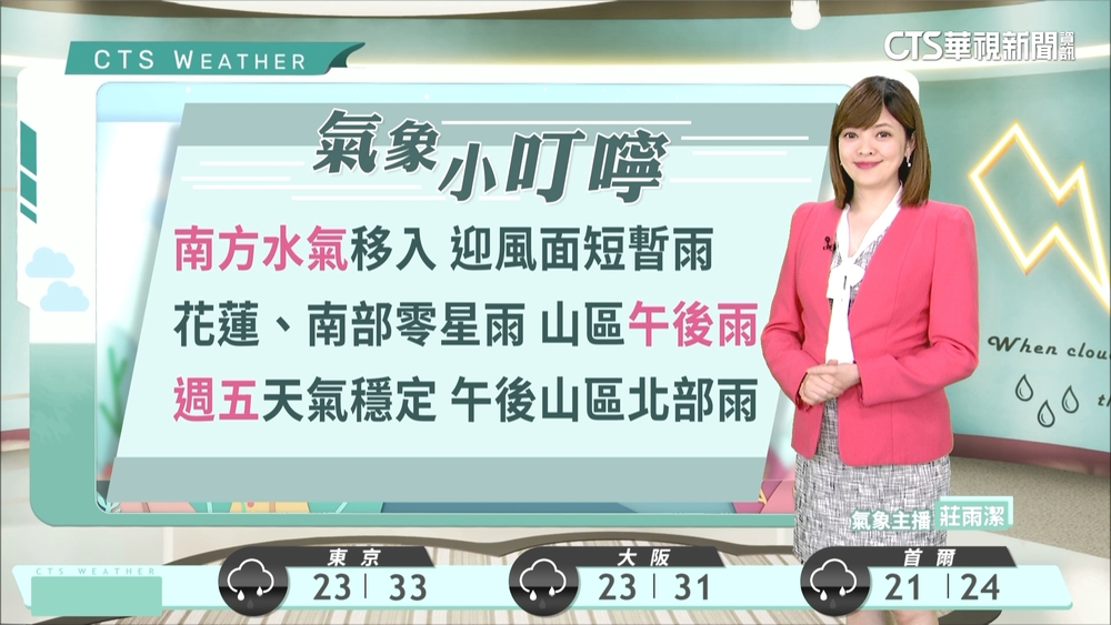 東南部恆春半島短暫雨　午後各地山區雷陣雨