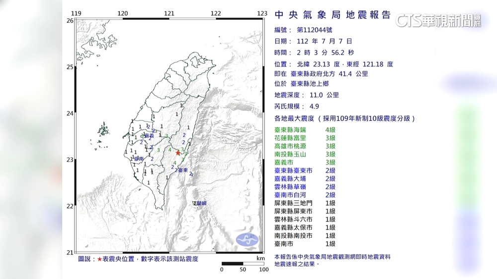 凌晨震醒！　2：03、2：21台東連兩震　規模4.9及4.3