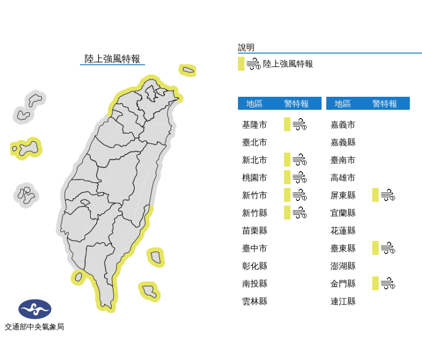 強風資訊／氣象局提供