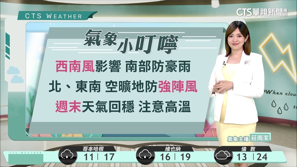 西南風影響　中南部持續降雨