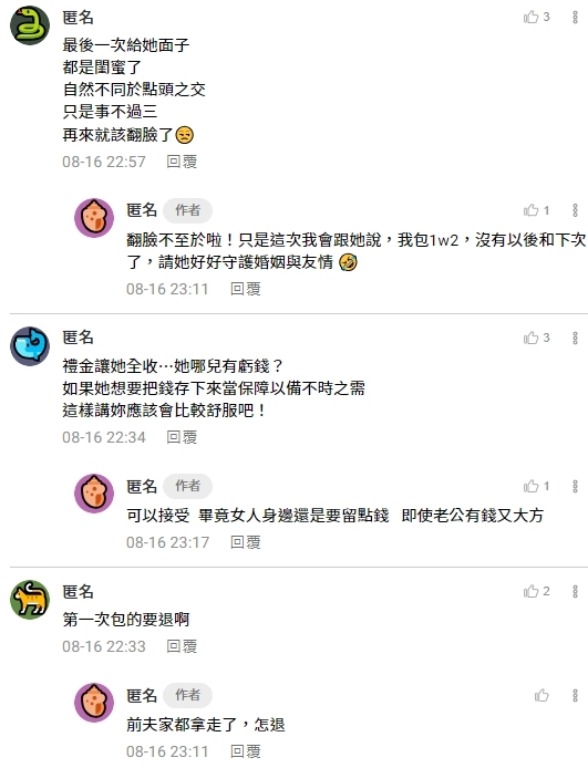 原PO最終決定禮金的金額。圖／翻攝自《匿名公社》