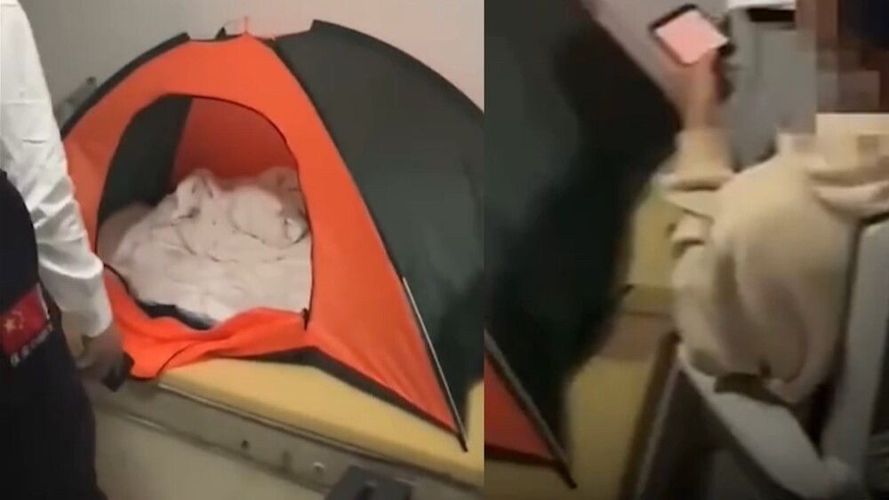 百貨保全原以為男子大考結束後就會搬走，卻發現對方至今仍居住於此，並自備所有物品。圖／翻攝自《白鹿影音》微博