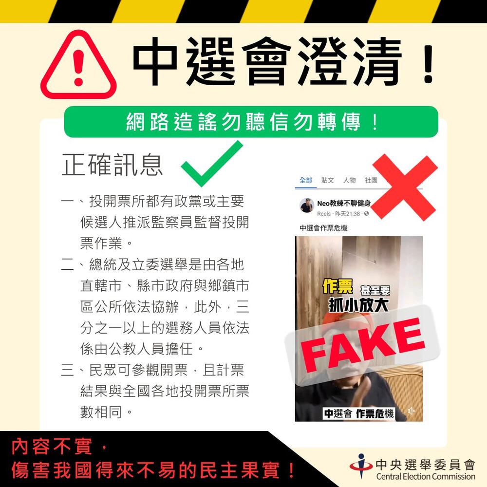選舉遭傳「有作票危機」 中選會駁斥：投開票所都有政黨推派監察員