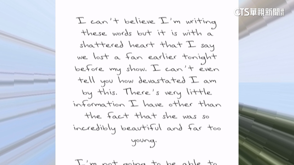 里約演唱會女粉絲遭熱死　泰勒斯親筆信哀悼
