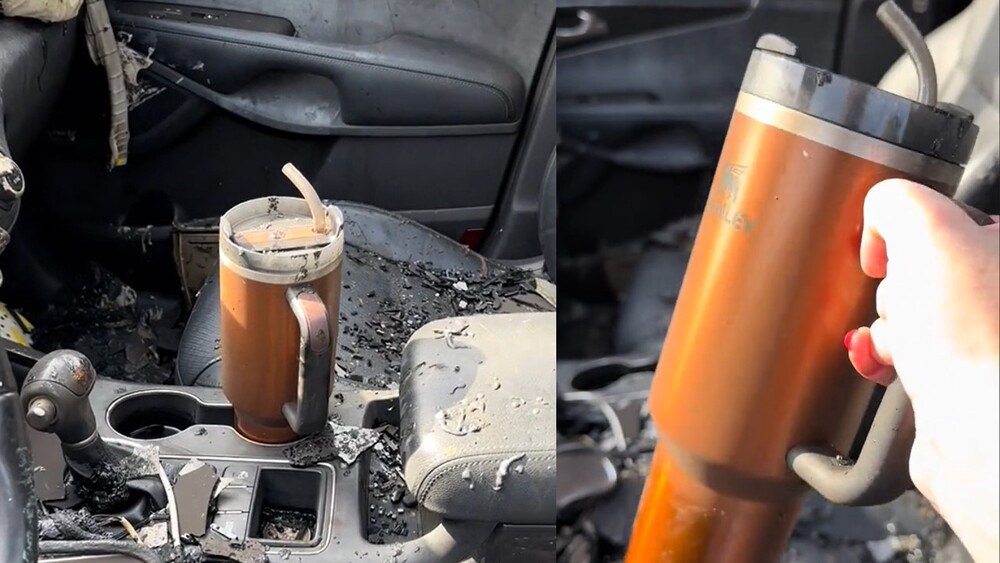 愛車全燒毀「保溫杯竟沒事」連冰塊都在　總裁要送新車給她
