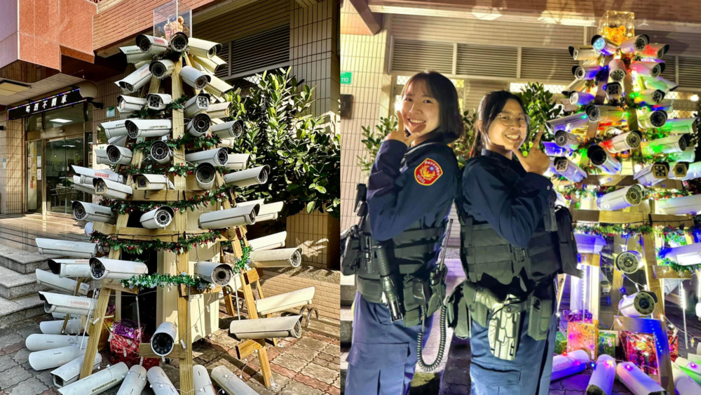 警局創意耶誕樹「「I-SEE-YOU」引萬人朝聖　網笑：科技執法之樹