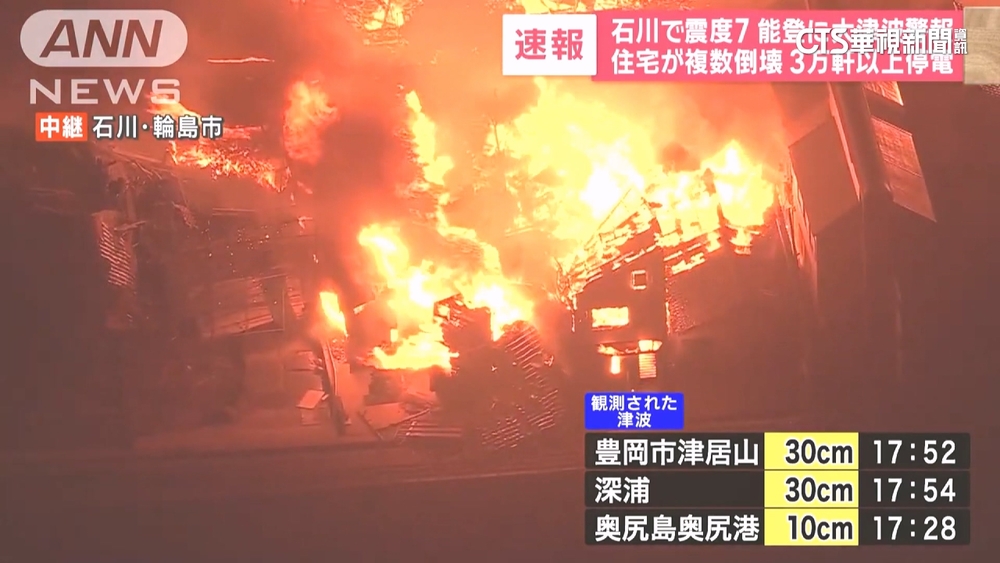 日本石川7.6強震　屋塌傳6起活埋.輪島市烈焰沖天