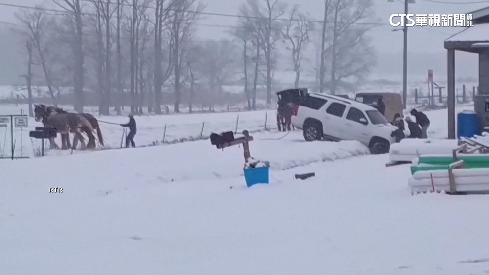 美國降雪成災車輛受困　神秘阿米希人「牽馬解圍」