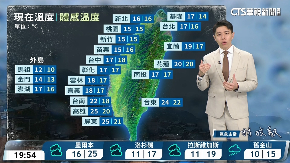 鋒面今下午至明凌晨通過　大陸冷氣團接續南下　明清晨天氣由濕冷轉乾冷
