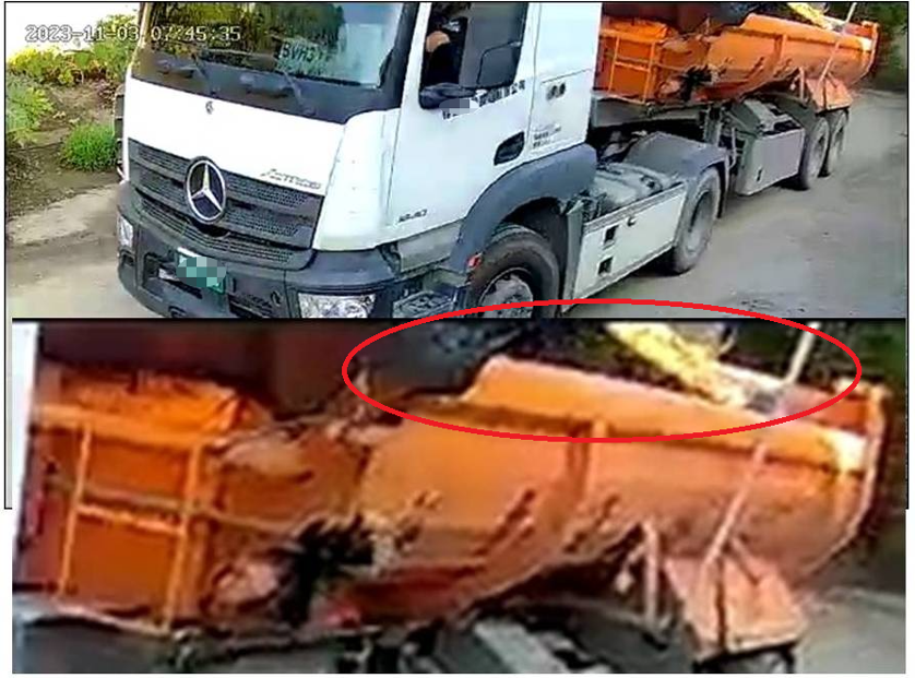 派出所調閱監視器發現營業曳引車車斗載運物品進入。圖／南投環保局提供