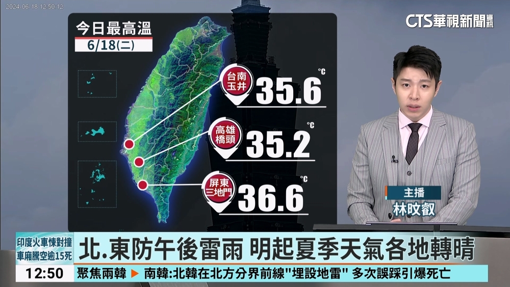 北.東防午後雷雨　明起夏季天氣各地轉晴