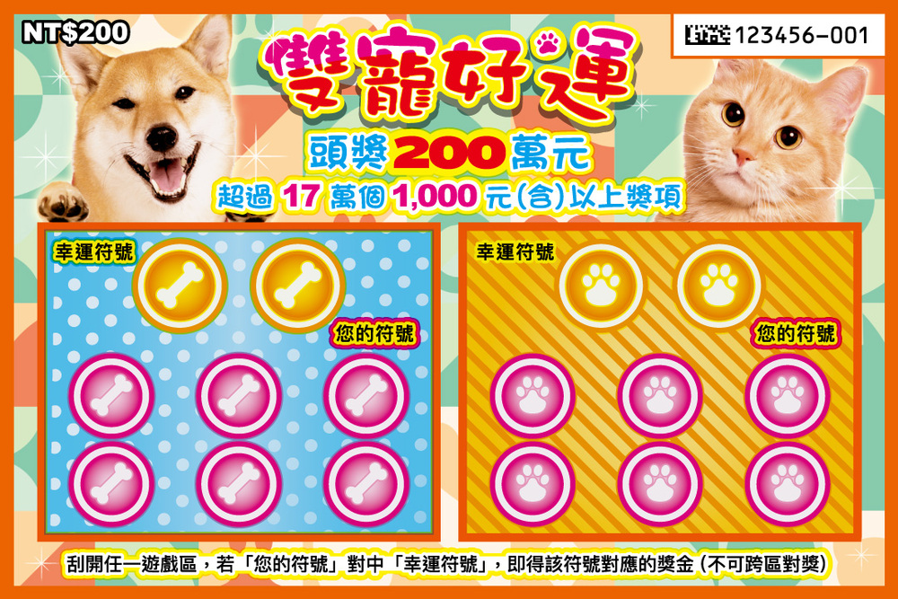 好萌！柴犬、橘貓化身刮刮樂 台彩推2新品 總獎金逾14.9億
