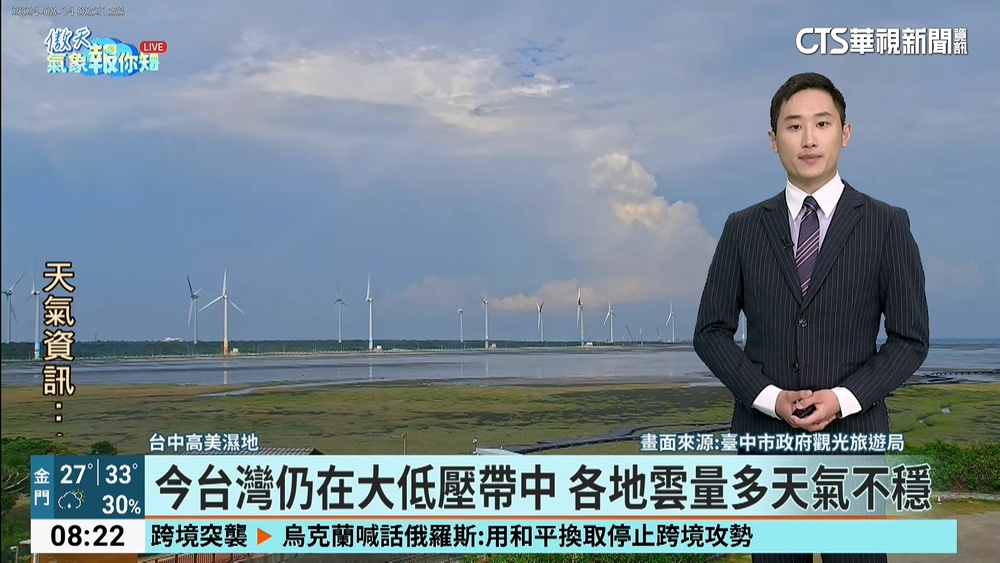 今台灣仍在大低壓帶中 各地雲量多天氣不穩