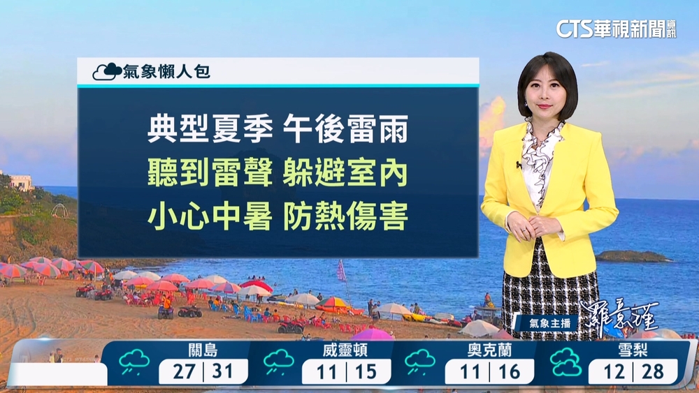 白天悶熱水氣稍多，注意午後局短暫大雷雨