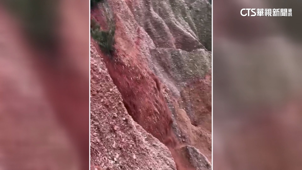 火炎山崩塌瞬間曝　危險！「20人闖入」勸離還不理