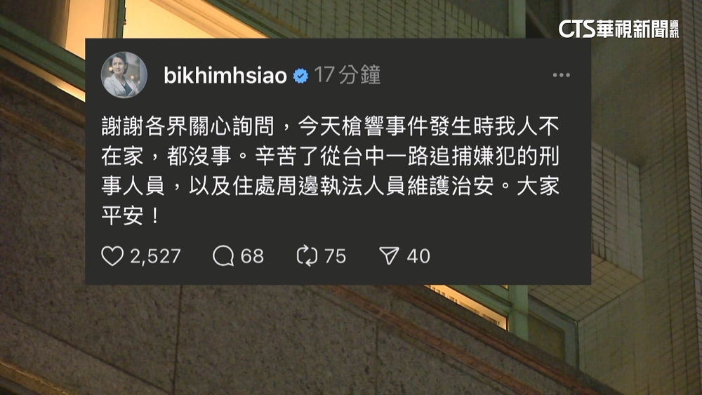 蕭美琴住家對面傳槍響！　警開3槍逮捕竊盜集團