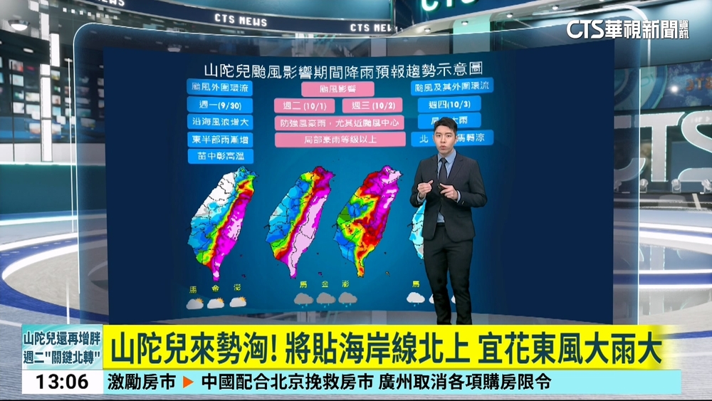 中颱山陀兒發陸警　腳步放慢.影響時間拉長
