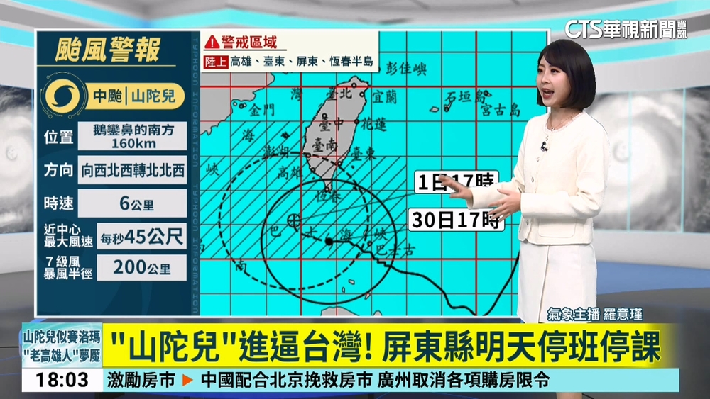 「山陀兒」進逼台灣！　屏東縣明天停班停課