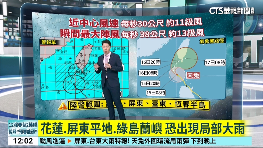 天兔減弱! 估今夜暴風圈觸陸 預計明登屏東