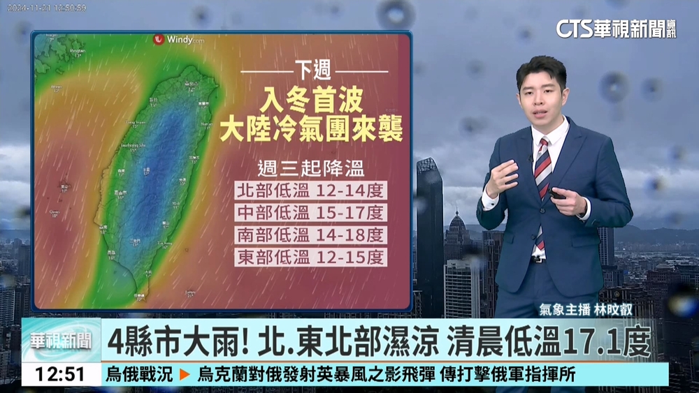 4縣市大雨！　北.東北部濕涼　清晨低溫17.1度