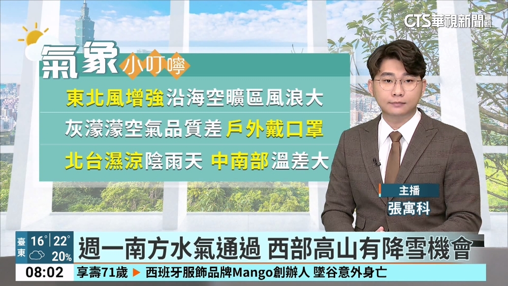 大陸冷氣團影響　迎風面短暫雨　注意保暖