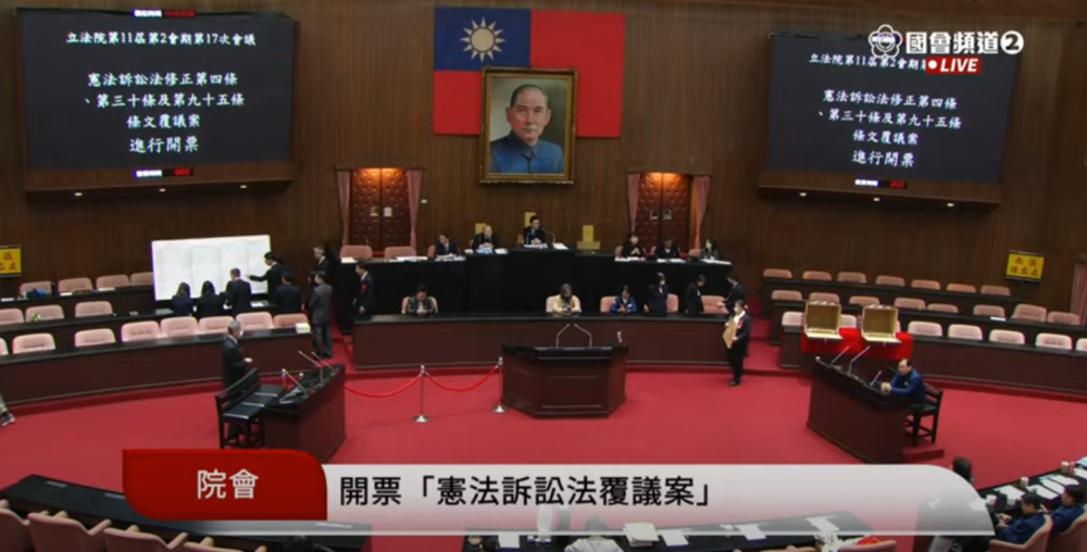 藍白再次聯手！　《憲訴法》修正覆議案未通過