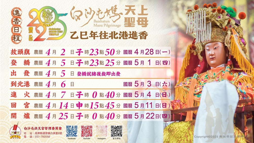 2025白沙屯媽祖進香日程出爐　「粉紅超跑」5/1起駕、5/3到北港