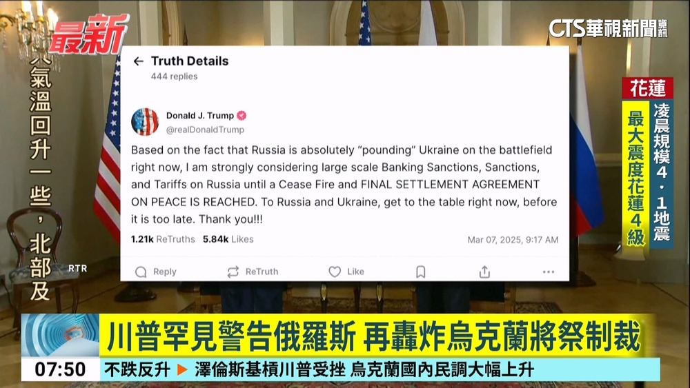 川普罕見警告俄羅斯　再轟炸烏克蘭將祭制裁