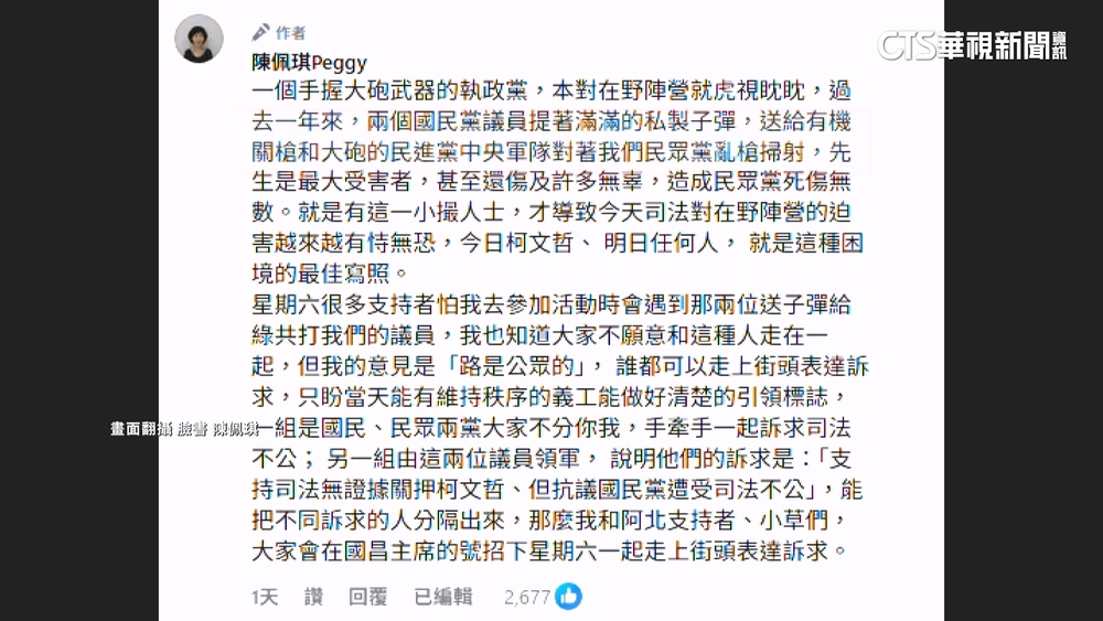 批2藍議員送子彈給民進黨　陳佩琪未上凱道