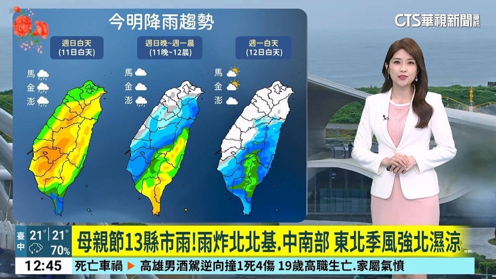 母親節13縣市雨！雨炸北北基.中南部　東北季風強北濕涼