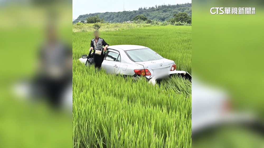 閃車沒注意！　轎車衝進林口發電廠旁稻田