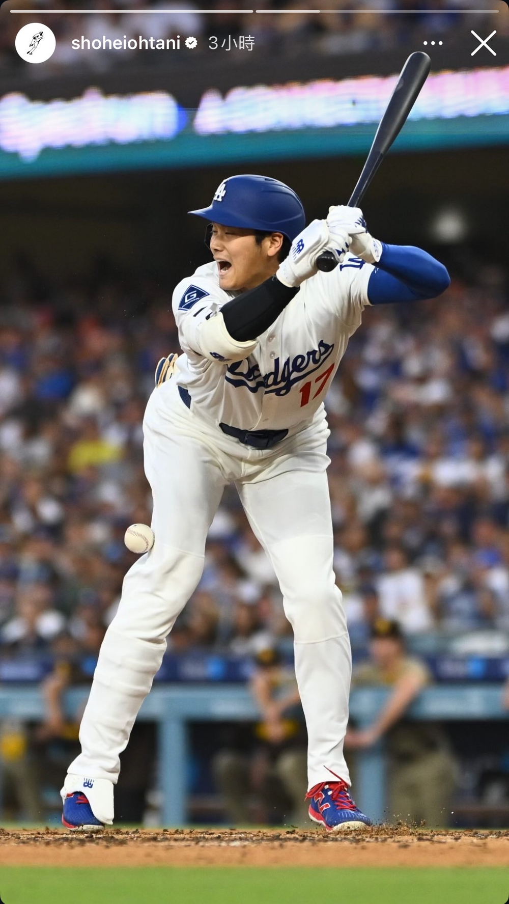 大谷翔平挨觸身球！上壘仍露笑容　賽後PO遭球吻瞬間　網讚：心態好